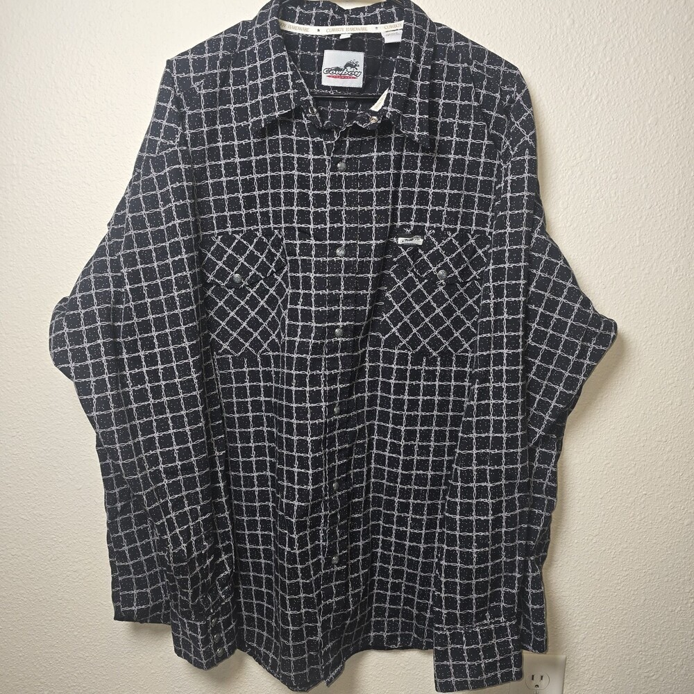 Cowboy Hardware Western Snap Shirt Mens 2XL Black Barbed Wire Print Y2K Rodeo